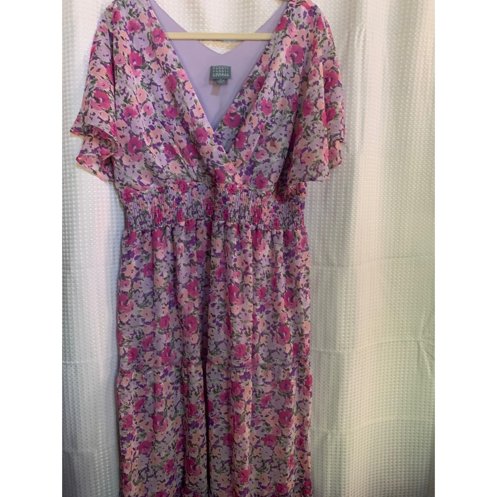 Rabbit Rabbit Rabbit Designs Purple Pink Floral Chiffon Maxi Dress Size 18